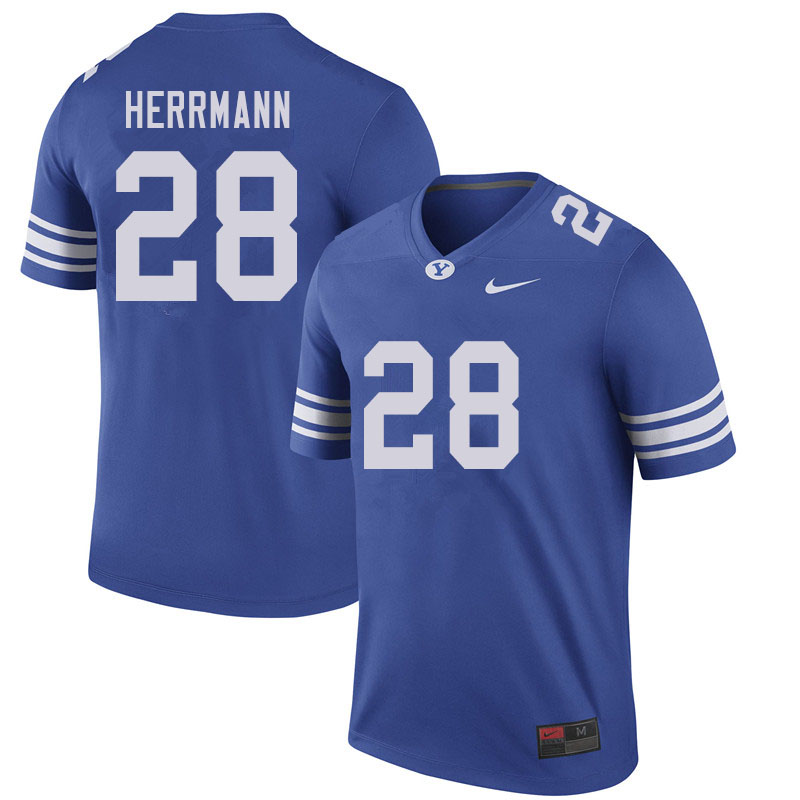 Men #28 Chase Herrmann BYU Cougars College Football Jerseys Sale-Royal - Click Image to Close